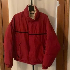 Nautica Men’s Down Puffer Coat, Red with Blue, Size L